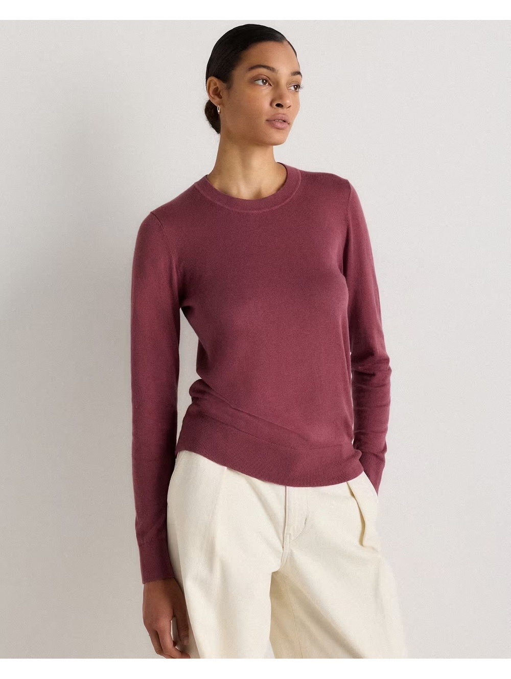 Quince Mauve / Dusty Rose Organic Cotton Blend Crewneck  Sustainable Knitwear